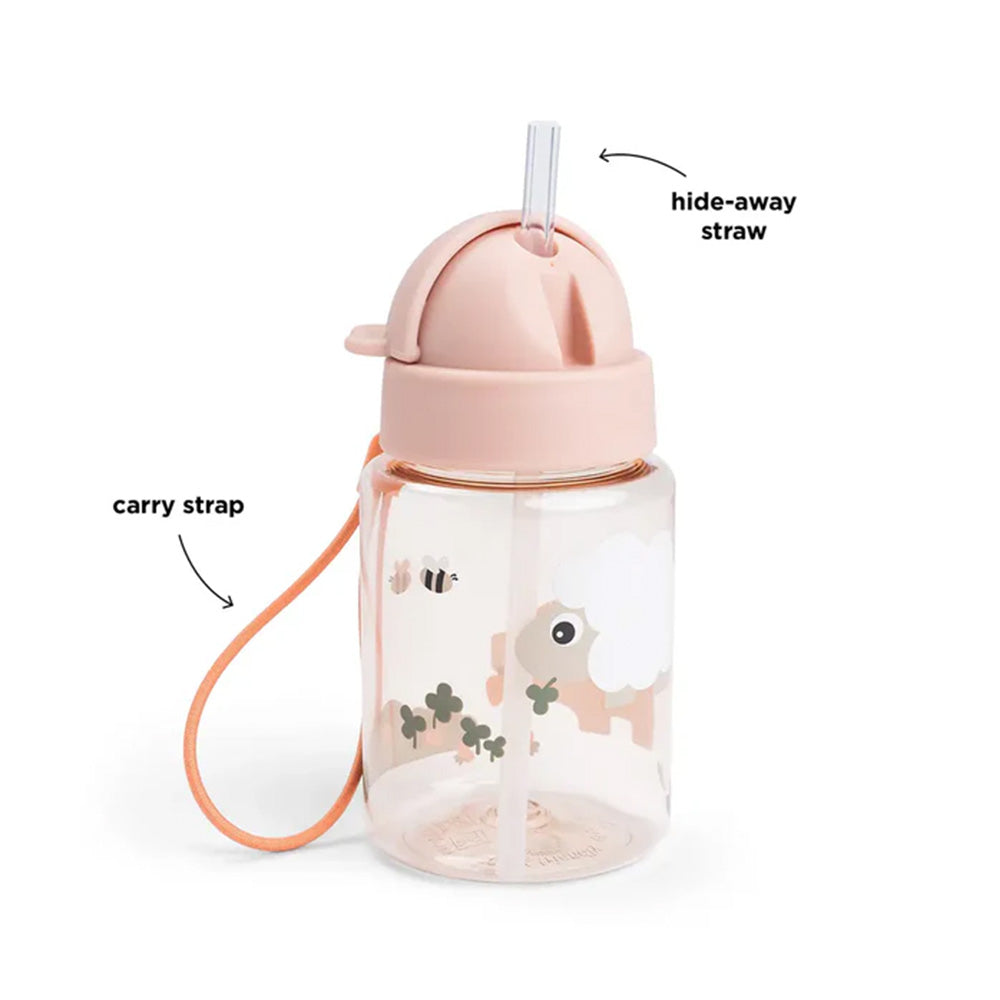 Botella con bombilla Tiny Farm rosa 280ml