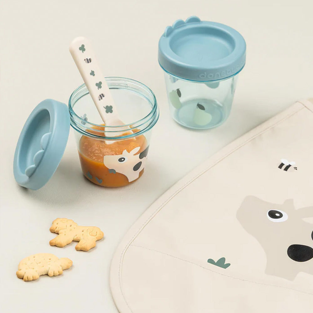 Set de 2 Contenedores para comida de bebé Tiny Farm azul