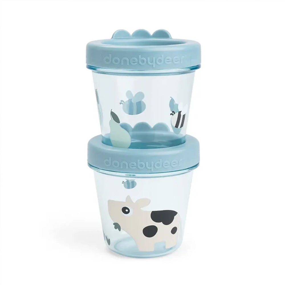 Set de 2 Contenedores para comida de bebé Tiny Farm azul
