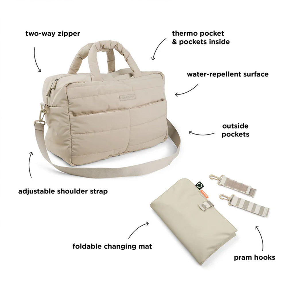Bolso Maternal acolchado con mudador portatil arena