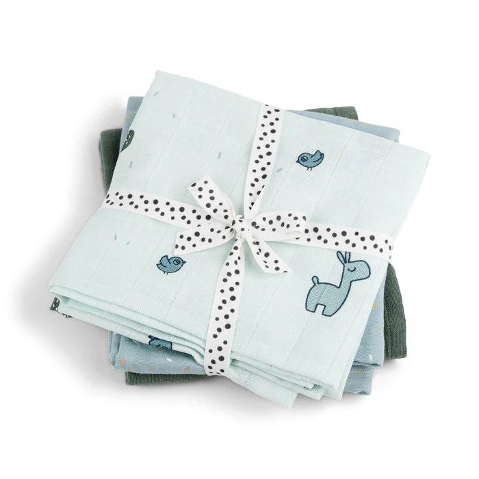 Set de 3 muselinas pequeñas GOTS Lalee azul