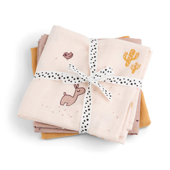 Set de 3 muselinas pequeñas GOTS Lalee rosa