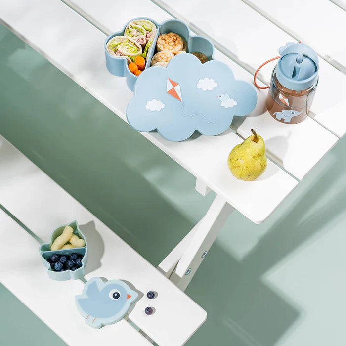 Set de caja para almuerzo y snack con botella con bombilla Playground azul