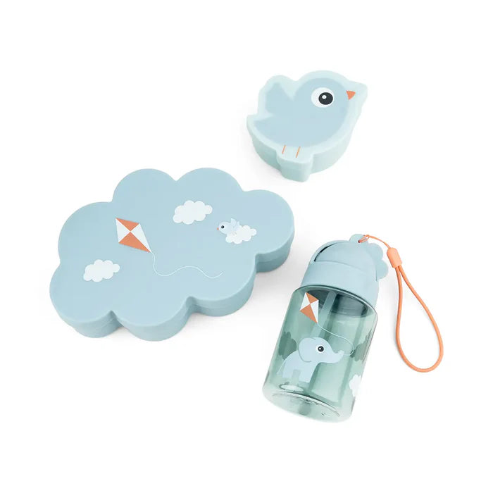 Set de caja para almuerzo y snack con botella con bombilla Playground azul