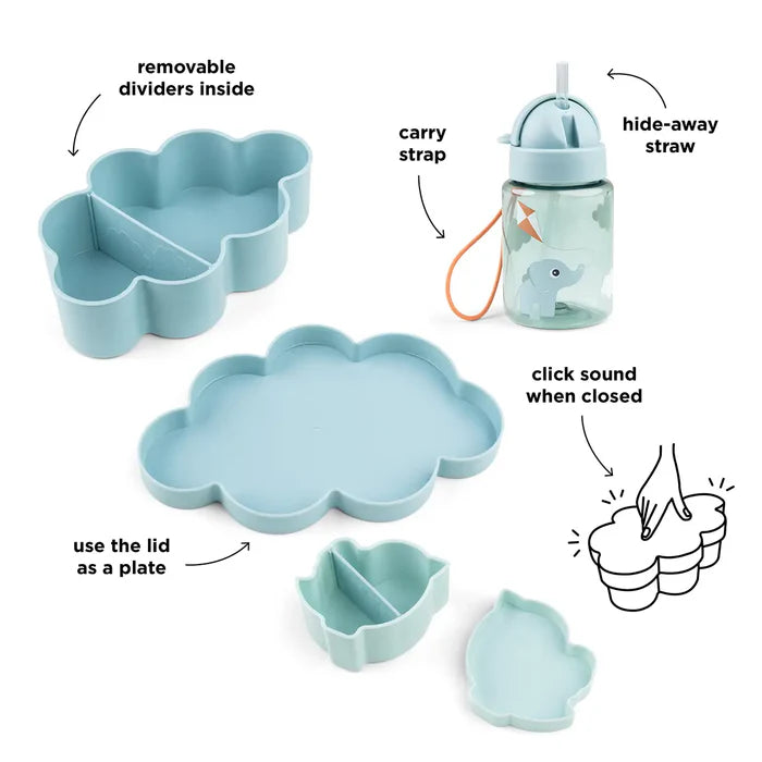 Set de caja para almuerzo y snack con botella con bombilla Playground azul