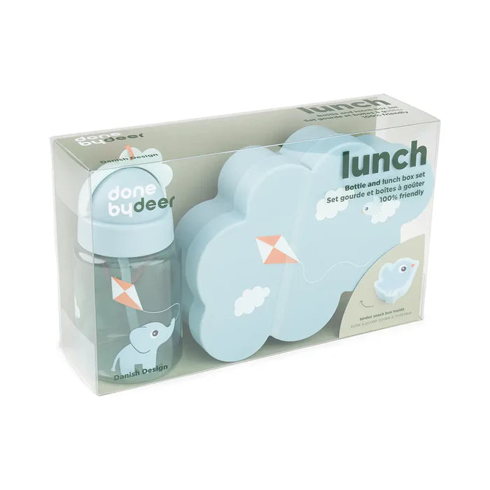 Set de caja para almuerzo y snack con botella con bombilla Playground azul