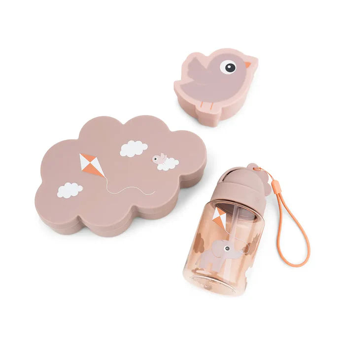 Set de caja para almuerzo y snack con botella con bombilla Playground rosa