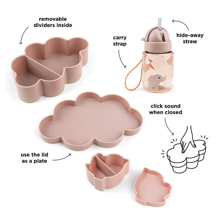 Set de caja para almuerzo y snack con botella con bombilla Playground rosa