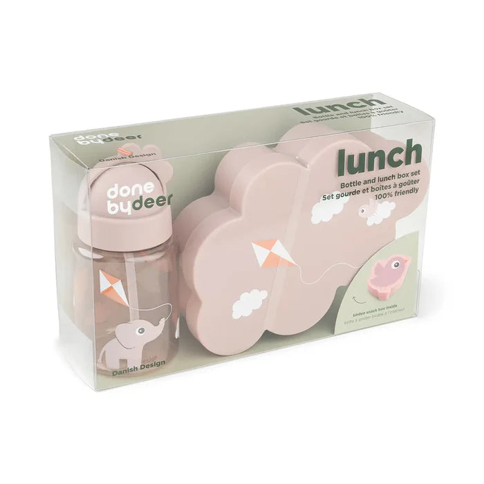 Set de caja para almuerzo y snack con botella con bombilla Playground rosa