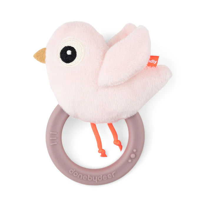 Sonajero sensorial con mordedor Birdee rosa