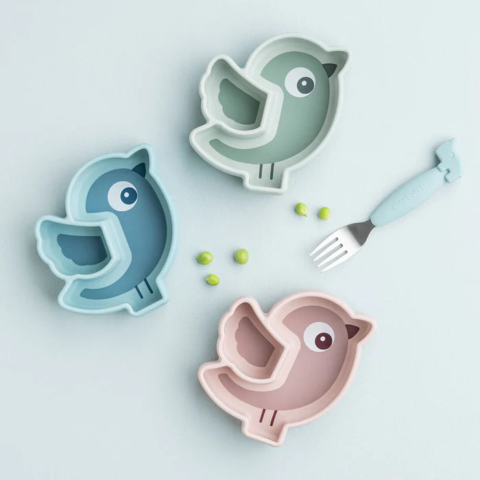 Plato Birdee para snack stick & stay azul