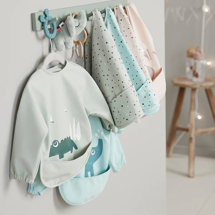Babero grande con mangas y bolsillo Happy Dots azul 6-18 meses
