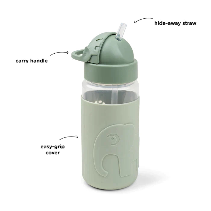 Botella con bombilla y agarre de silicona Elphee Verde