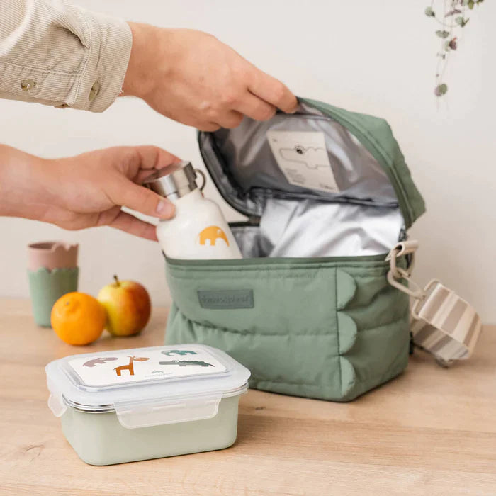 Caja de metal para almuerzo Deer Friends verde