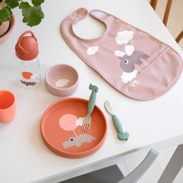 Babero con velcro Happy Clouds rosa