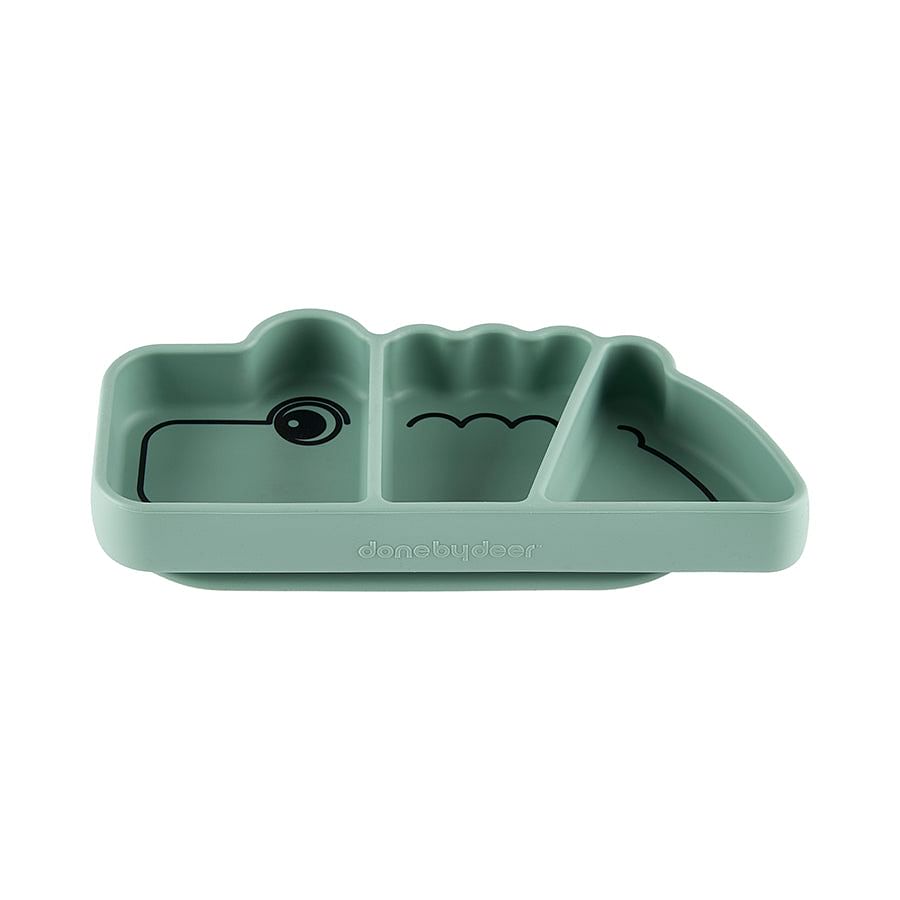 Plato para snack de silicona con ventosa Croco verde