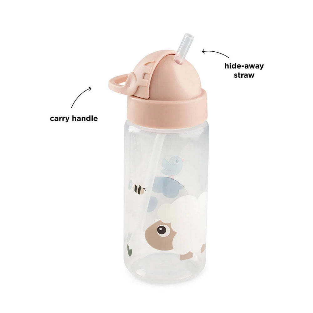 Botella con bombilla Tiny Farm rosa 350ml