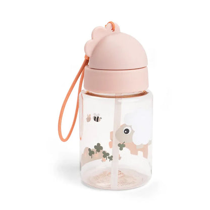 Botella con bombilla Tiny Farm rosa 280ml