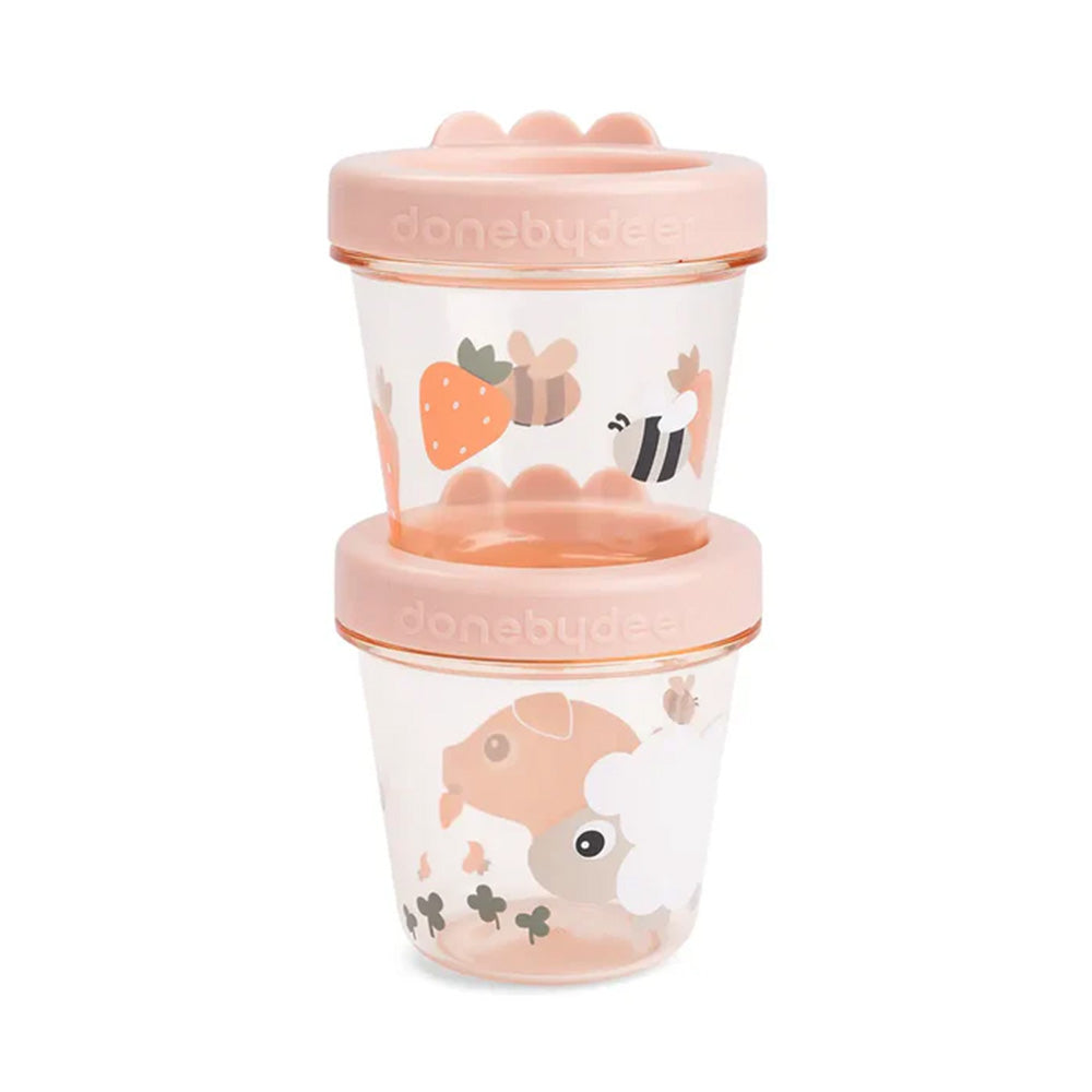 Set de 2 Contenedores para comida de bebé Tiny Farm rosa