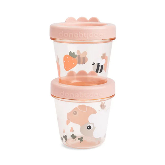 Set de 2 Contenedores para comida de bebé Tiny Farm rosa