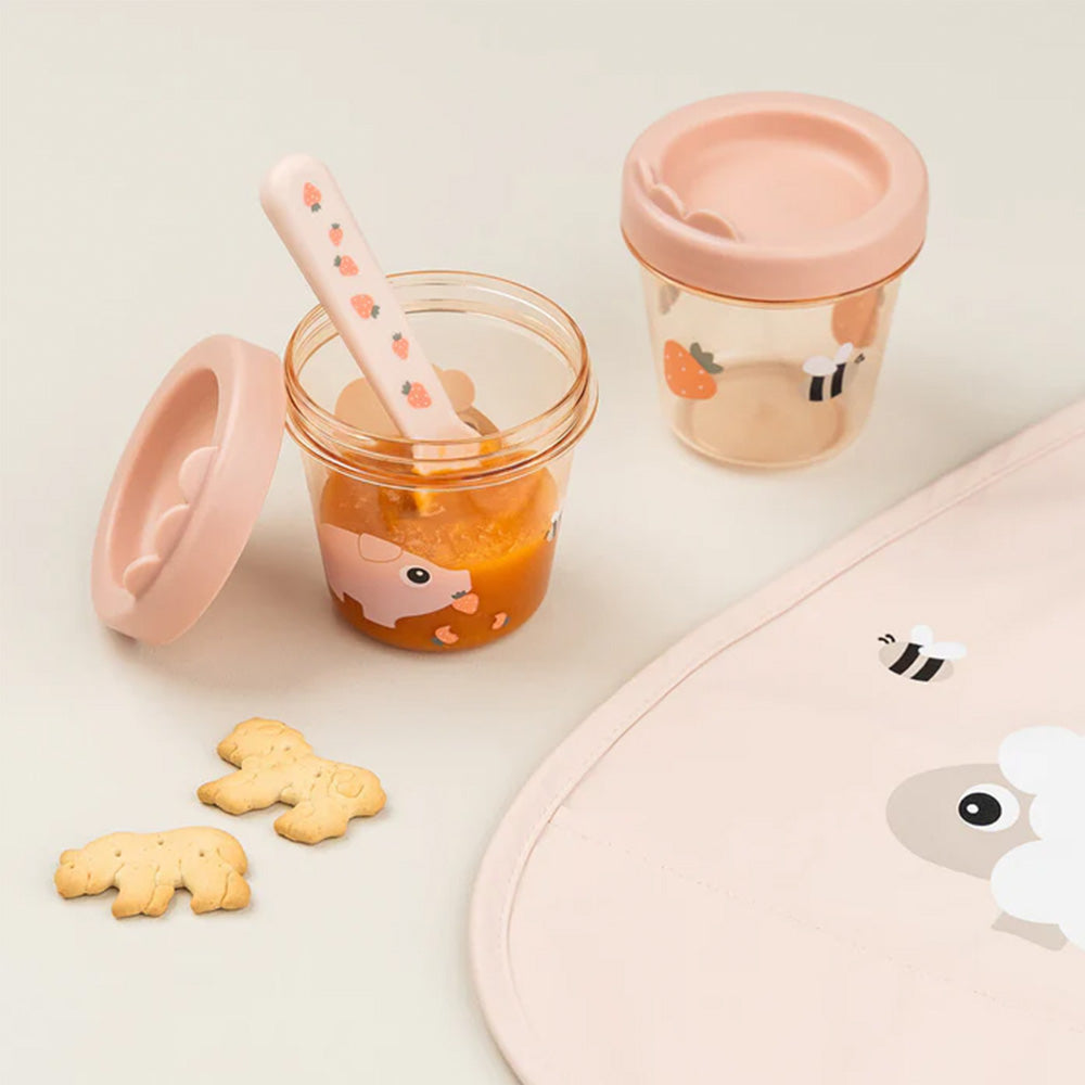 Set de 2 Contenedores para comida de bebé Tiny Farm rosa