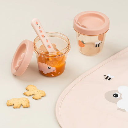 Set de 2 Contenedores para comida de bebé Tiny Farm rosa