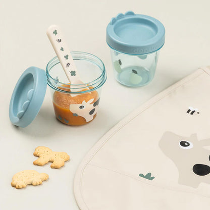 Set de 2 Contenedores para comida de bebé Tiny Farm azul