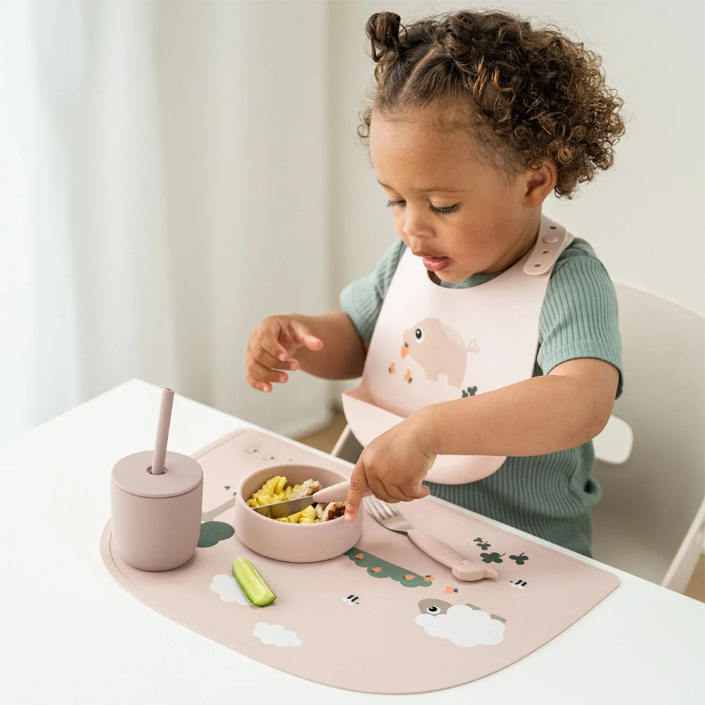 Set de 2 Baberos de silicona Tiny Farm rosa