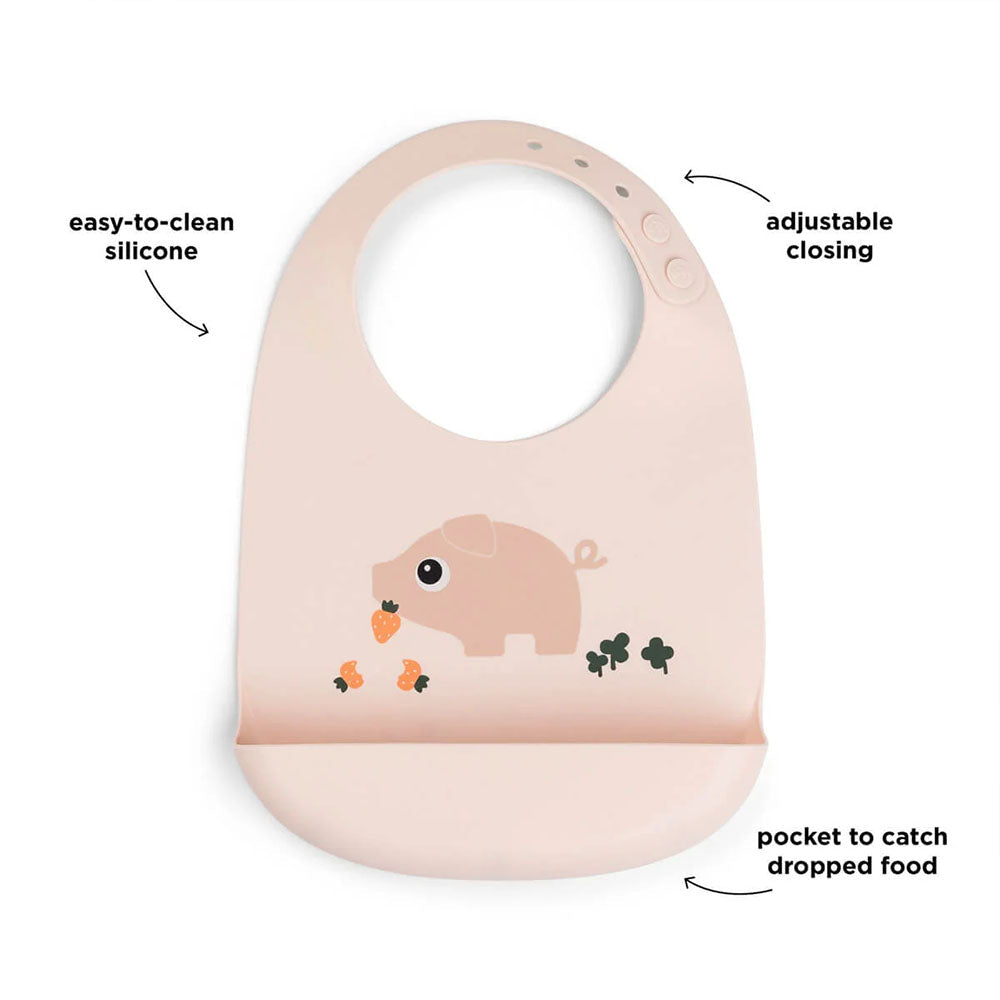 Set de 2 Baberos de silicona Tiny Farm rosa