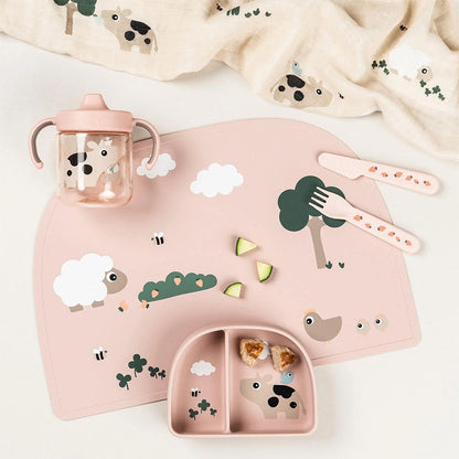 Vaso con boquilla de aprendizaje de 2 asas Tiny Farm rosa