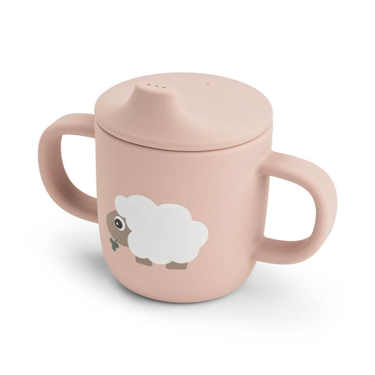 Vaso con boquilla de silicona 2 asas Tiny Farm rosa
