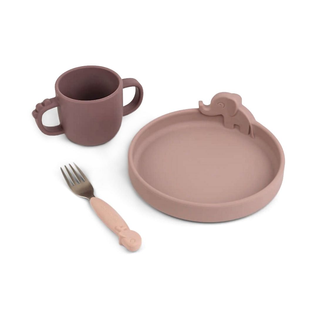 Set de comida Peekaboo Deer Friends rosa viejo