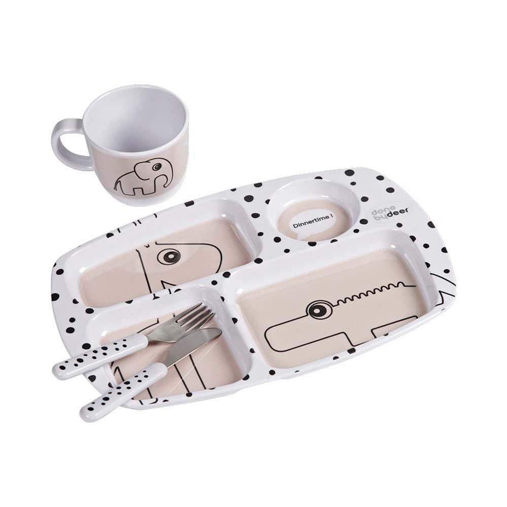 Set vajilla 2 piezas + Set de cubiertos Happy Dots rosa