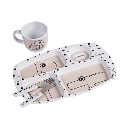 Set vajilla 2 piezas + Set de cubiertos Happy Dots rosa