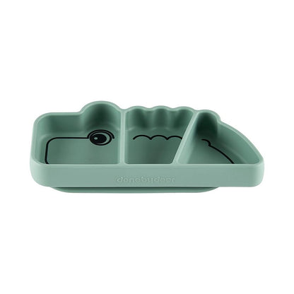 Plato para snack de silicona con ventosa Croco verde