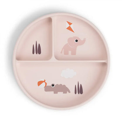 Plato con compartimentos y ventosa Playground rosa