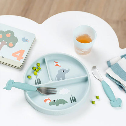 Plato con compartimentos y ventosa Playground azul