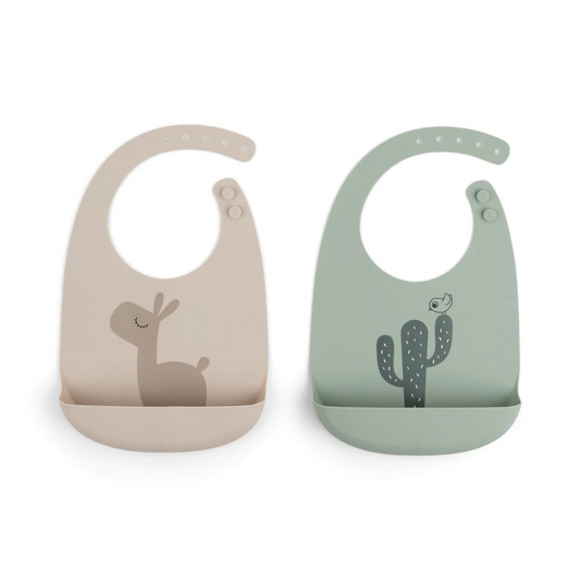 Set de 2 Baberos de silicona Lalee arena y verde