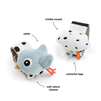 Set de 2 sonajeros de muñeca Happy Clouds azul
