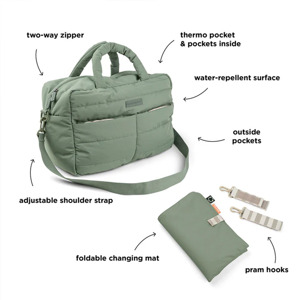 Bolso Maternal acolchado con mudador portatil verde