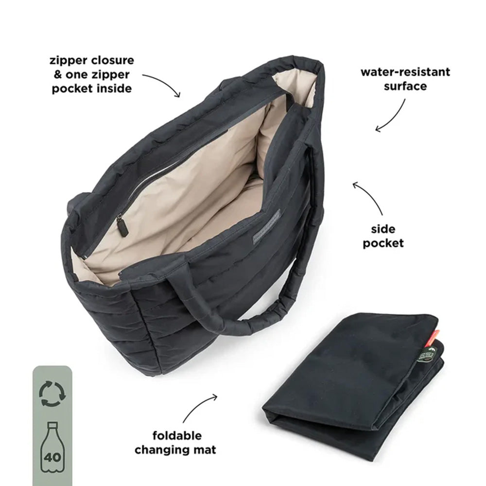 Bolso Maternal Tote acolchado con mudador portatil negro