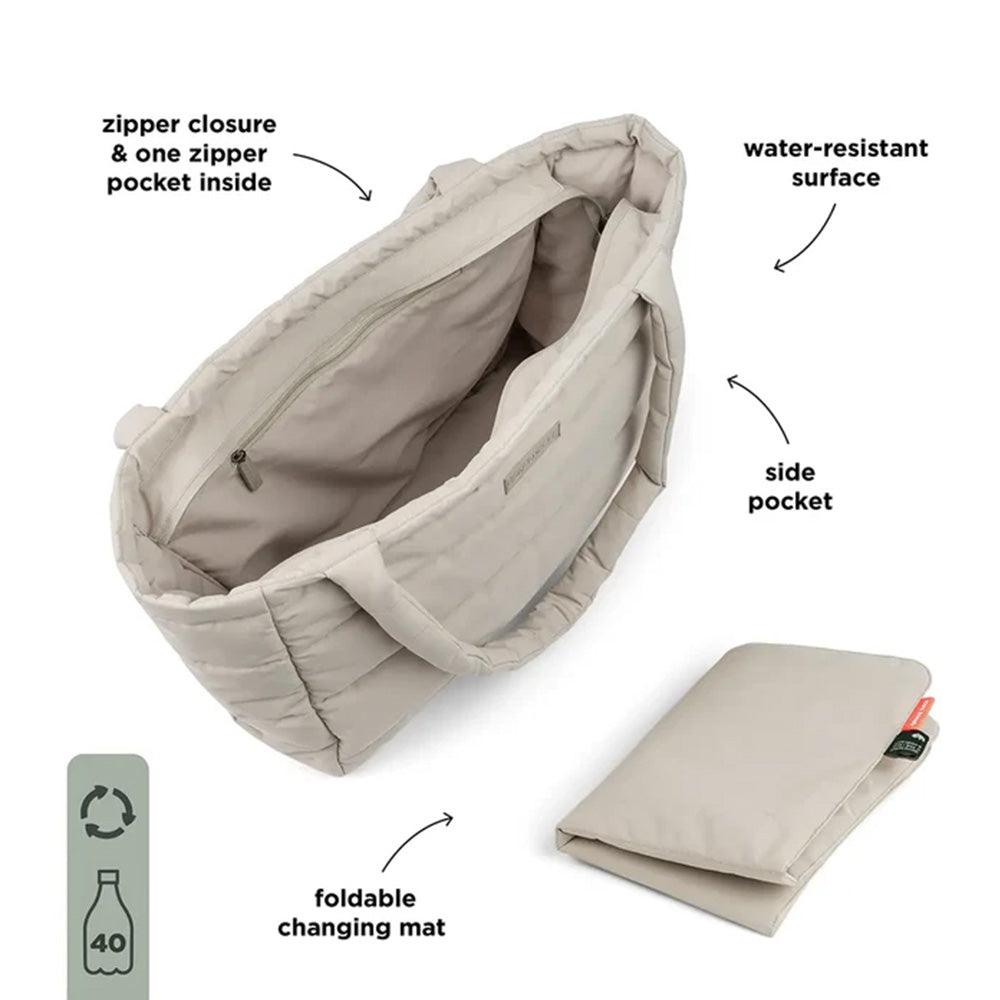 Bolso Maternal Tote acolchado con mudador portatil arena