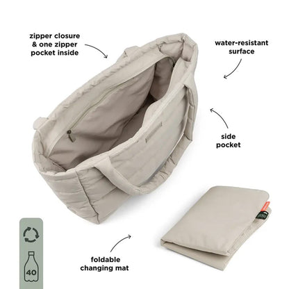 Bolso Maternal Tote acolchado con mudador portatil arena