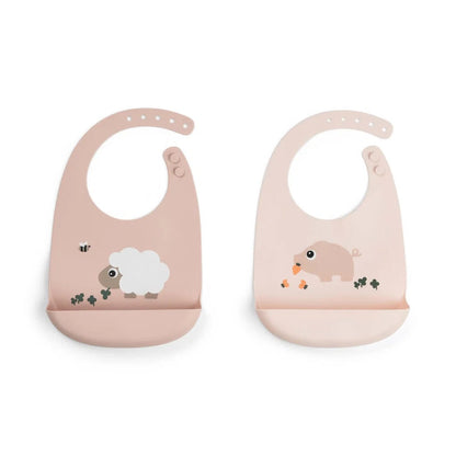 Set de 2 baberos silicona Tiny Farm rosa