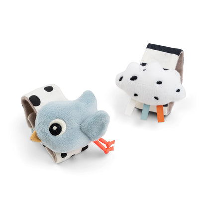 Set de 2 sonajeros de muñeca Happy Clouds azul