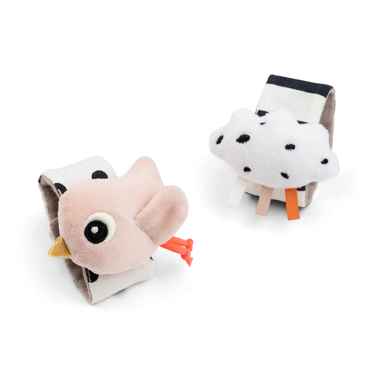 Set de 2 sonajeros de muñeca Happy Clouds rosa