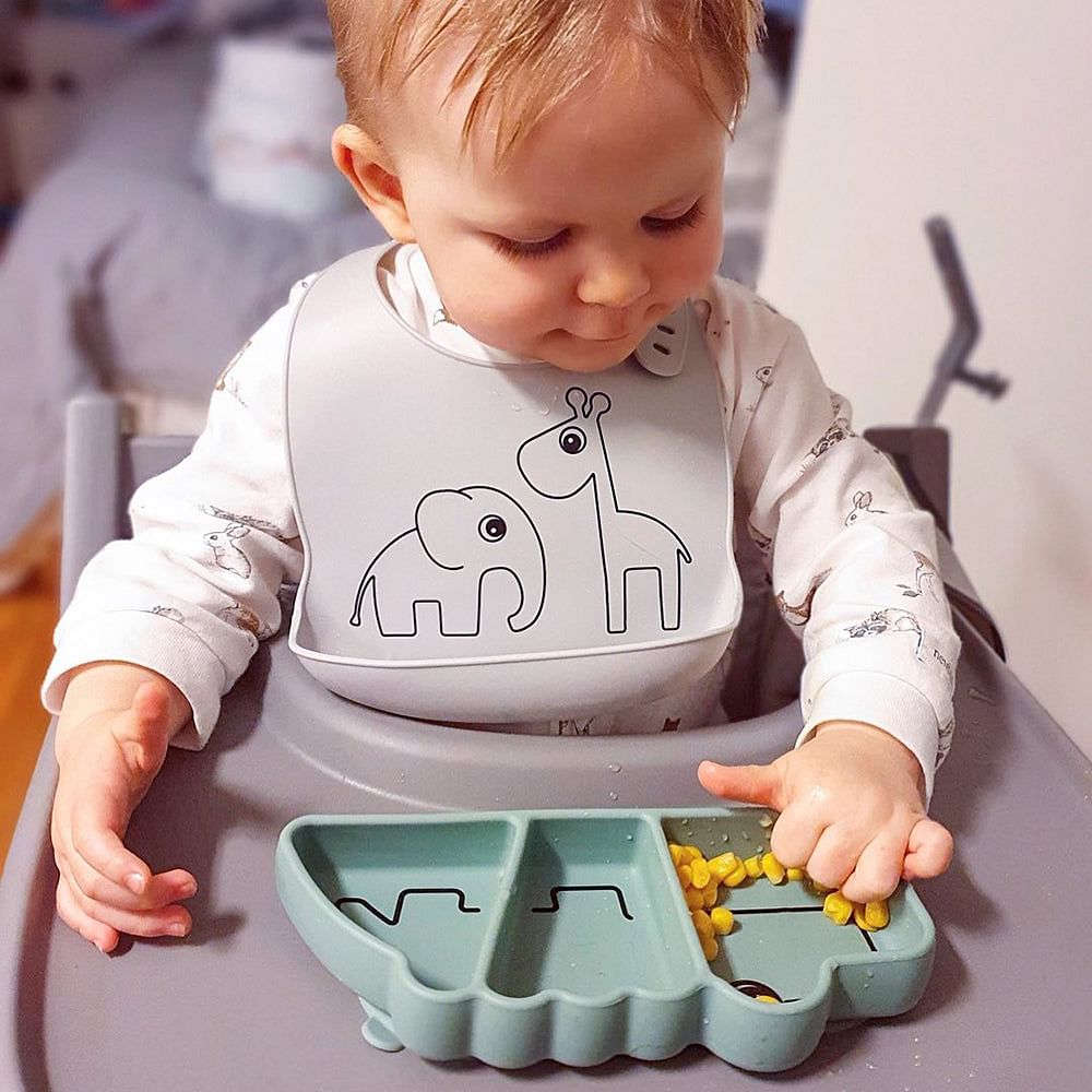 Plato para snack de silicona con ventosa Croco verde