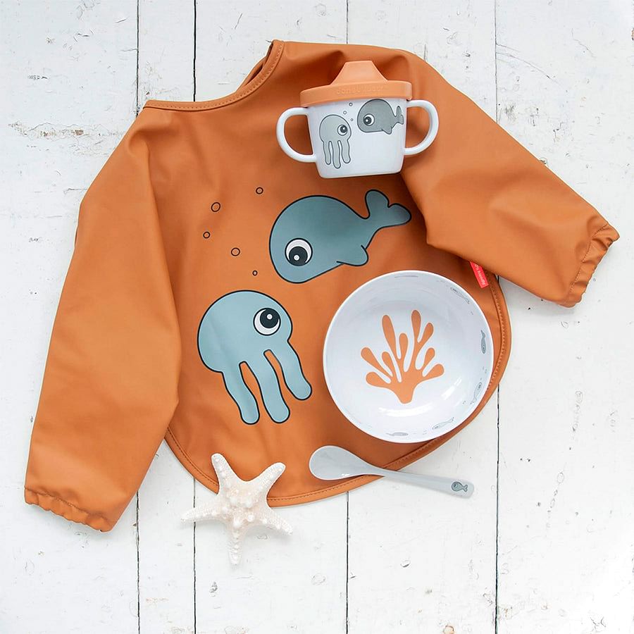 Babero grande con mangas Sea Friends mostaza, 6-18 meses