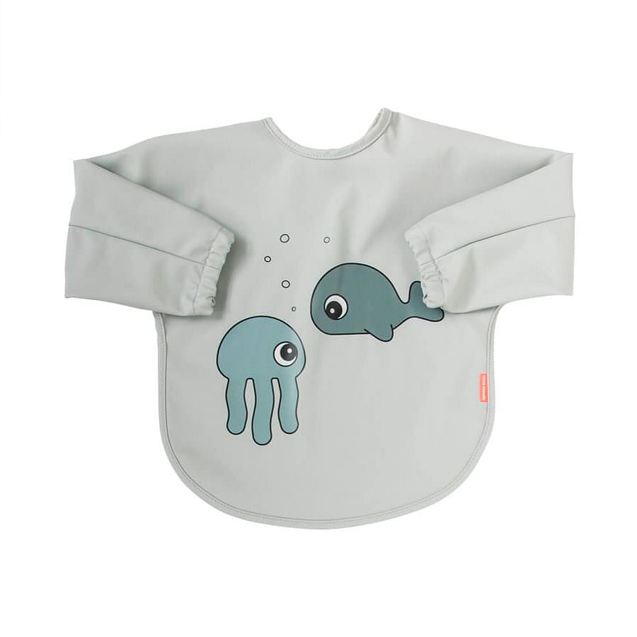 Babero grande con mangas Sea Friends gris, 6-18 meses