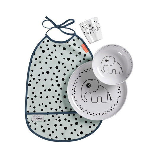 Set Vajilla 3 piezas + Babero Happy Dots Azul